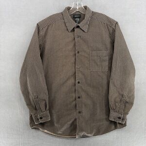 Claiborne Mens Patterned Long Sleeve Button Down Shirt XL Brown Tan